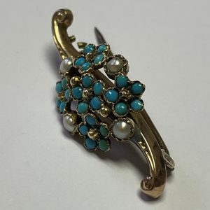 SEED PEARL AND TURQUOISE GOLD BROOCH NSN (2)